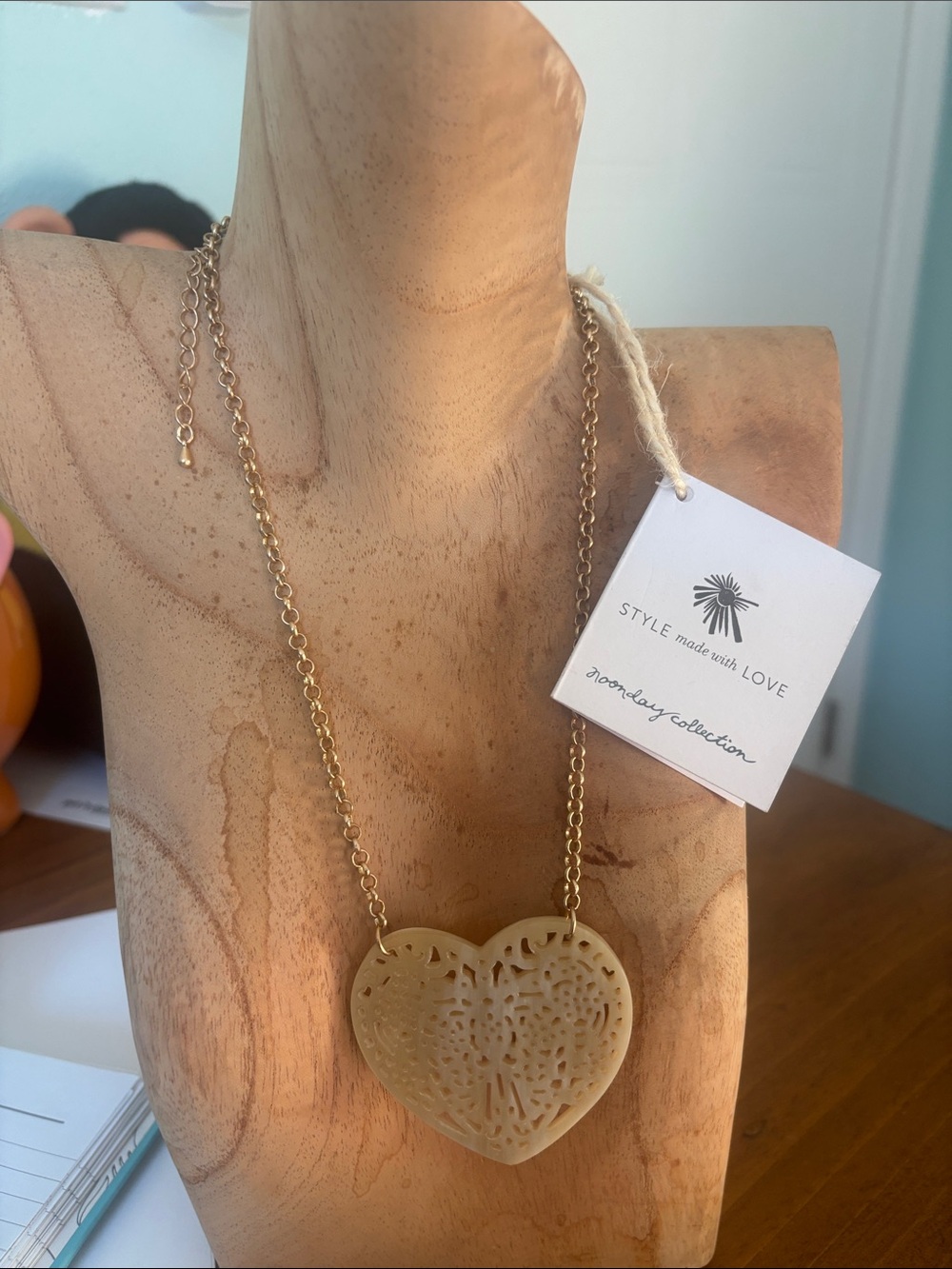 Noonday Beige Heart Pendant Necklace